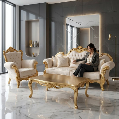Sofagarnitur 3+3+1+1 Sitzer Klassisch Relax Sessel Chesterfield Barock Stil 4tlg