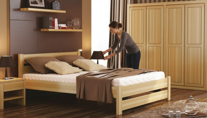 Schlafzimmer 3tlg. Set Bett Nachttische 2x Betten Echtes Holz Massivholz