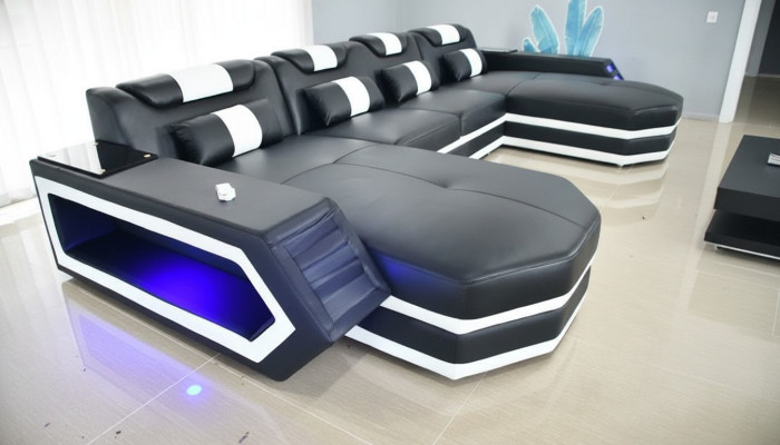 Ledersofa Sofa Modernes Polster Leder Wohnlandschaft Design Ecksofa Couch Stoff