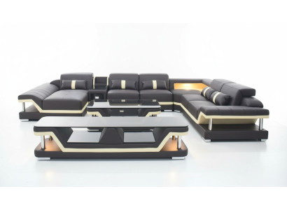 Moderne Design Wohnlandschaft Sofa Ecksofa Polster Couch rtv Couchtisch Leder
