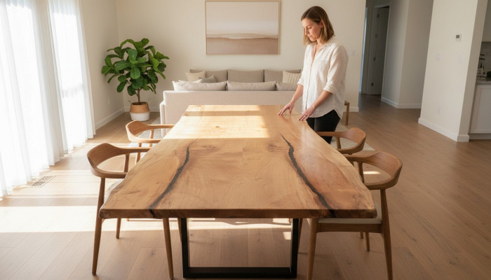 Esstisch Epoxid Harz Echtes Holz Massive Möbel Wasserfall Epoxy Tisch 240x100cm