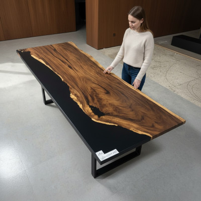 Esstisch Black Wasser River Echtes Holz Flusstisch 265x100 Tische
