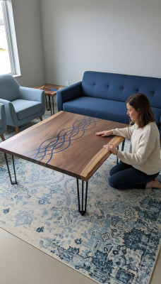 Fluss Tische Esstisch Design Tisch Moderne Meer Möbel 100x100 Epoxid Harz Ozean
