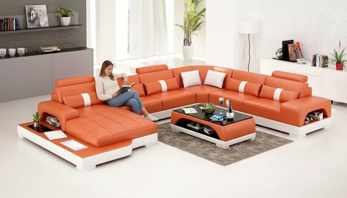 Ecksofa Polster Ecksofa U-Form Modernes Sofa Ledersofa Designer-Sofa