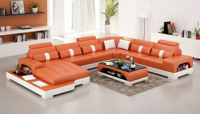 Ecksofa Polster Ecksofa U-Form Modernes Sofa Ledersofa Designer-Sofa