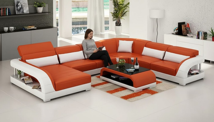 Ecksofa UForm Modernes Sofa Ledersofa Couchen Polster Designer Sofas Tisch 2tlg