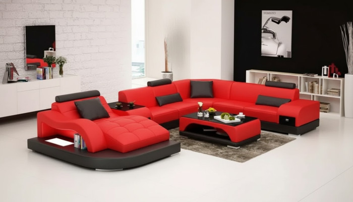 Ecksofa UForm Sessel Couchtisch Modernes Sofa Ledersofa Ecksofa Polster 2tlg Set