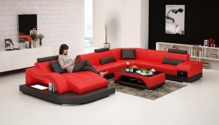Ecksofa UForm Sessel Couchtisch Modernes Sofa Ledersofa Ecksofa Polster 2tlg Set