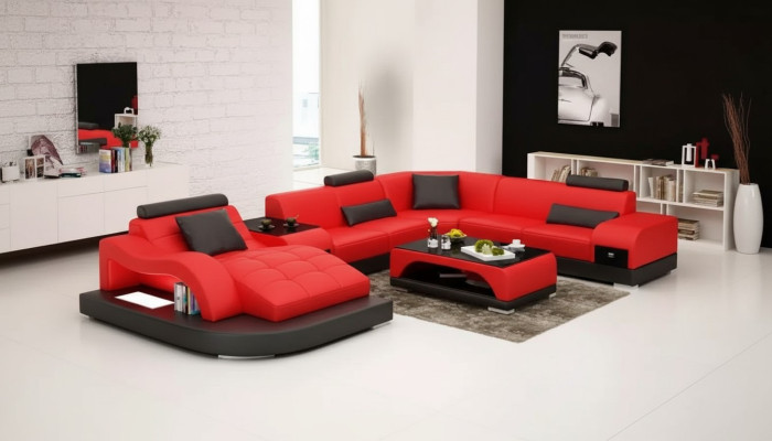Ecksofa UForm Sessel Couchtisch Modernes Sofa Ledersofa Ecksofa Polster 2tlg Set