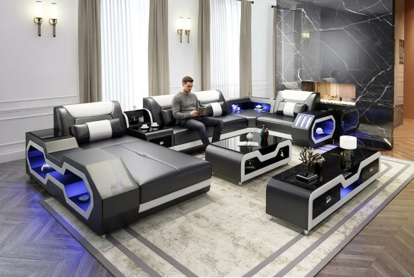 Ecksofa UForm Couchtisch Sideboard Ledersofa Wohnlandschaft Designer Sofa Set