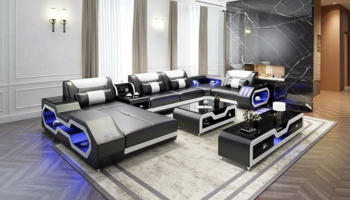 Ecksofa UForm Couchtisch Sideboard Ledersofa Wohnlandschaft Designer Sofa Set