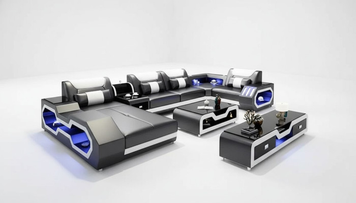 Ecksofa UForm Couchtisch Sideboard Ledersofa Wohnlandschaft Designer Sofa Set