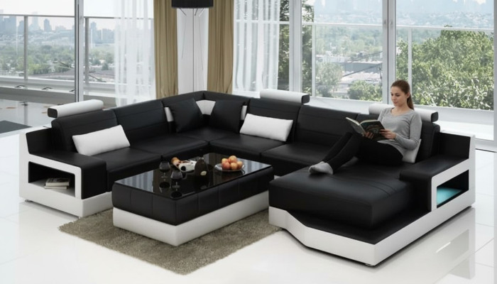 Ledersofa Ecksofa UForm Wohnlandschaft Designer Sofa Modernes Sofas Couchtisch