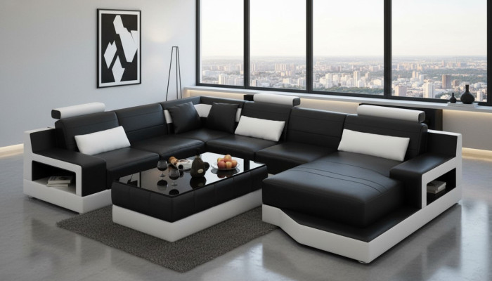 Ledersofa Ecksofa UForm Wohnlandschaft Designer Sofa Modernes Sofas Couchtisch