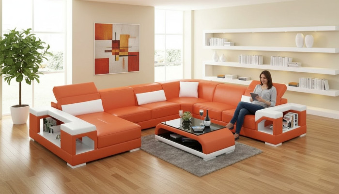 Ecksofa Wohnlandschaft Eckcouch Eckgarnitur Polster Sofa UForm Ledersofa Couch