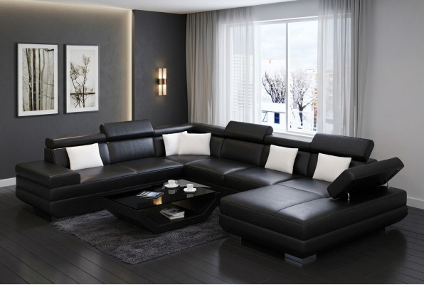 Sofa wohnzimmer Leder xxl couch polster landschaft moderne designer