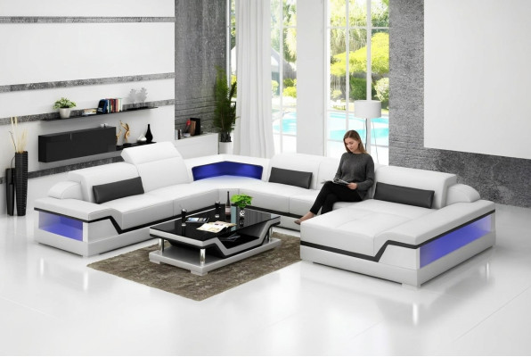 Ledersofa Ecksofa U-Form Modernes Sofa Wohnlandschaft Ledercouch