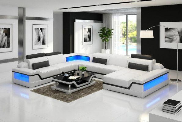 Ledersofa Ecksofa U-Form Modernes Sofa Wohnlandschaft Ledercouch