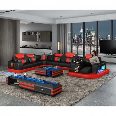 Ecksofa Polster Ecksofa Sideboard U Form Couchtisch Ledersofa Wohnlandschaft Neu