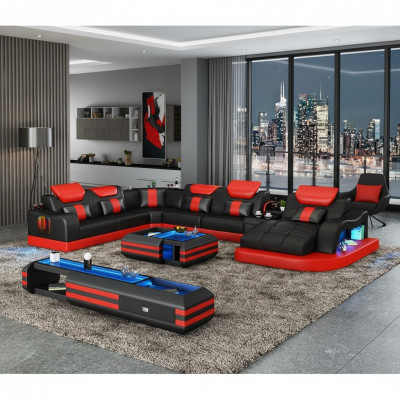 Ecksofa Polster Ecksofa Sideboard U Form Couchtisch Ledersofa Wohnlandschaft Neu