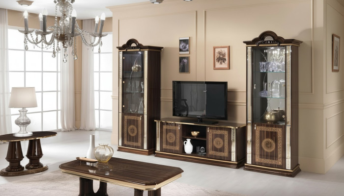 Italienische Wohnwand Möbel Schrank Vitrine rtv 3tlg. Set Luxus tv vitrinen glas