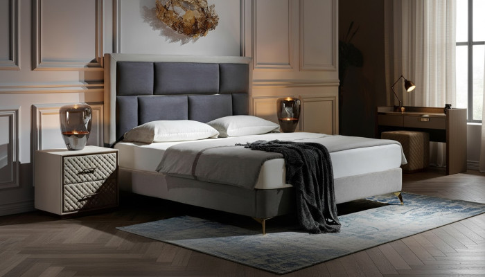 Schlafzimmer 3 tlg. Set Bett 2x Nachttisch Konsole Betten Doppel Polster Hotel