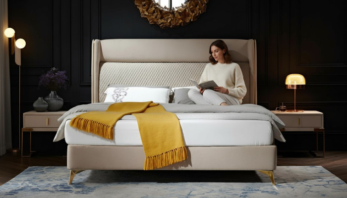 Bett 2x Nachttisch 3 tlg. Schlafzimmer Set Designer Hotel Garnitur Betten Neu