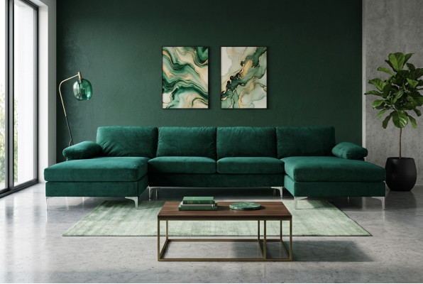 Grünes U-Form Ecksofa Wohnlandschaft Couch Eckgarnitur Design