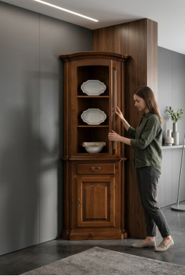 Vitrine Anrichte Retro Stil Wohnzimmer Schrank Kommode Schränke Massiv Vitrinen