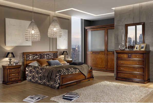 Komplett Schlafzimmer Set Braun Kleiderschrank Bett Nachttisch Kommode Spiegel