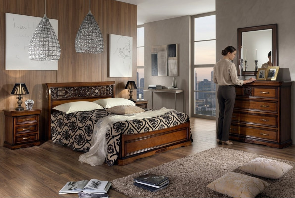 Komplett Schlafzimmer Set Holz Braun Bett 2x Nachttisch Kommode Spiegel Neu