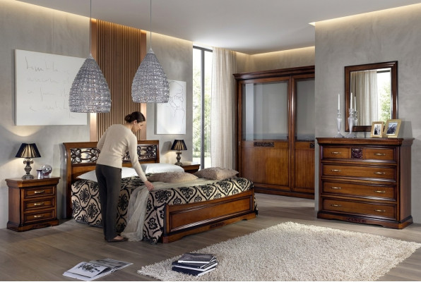 Schlafzimmer Holz Braun Bett Luxus Möbel Vaccari cav giovanni Massivholz Neu