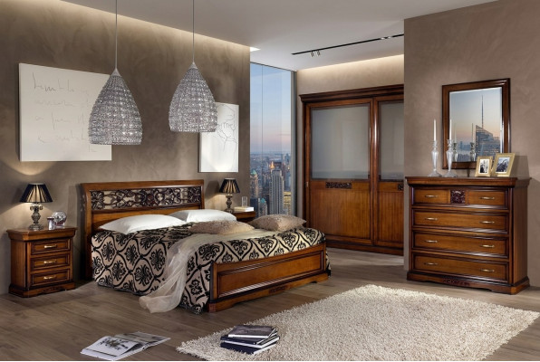 Schlafzimmer Holz Braun Bett Luxus Möbel Vaccari cav giovanni Massivholz Neu