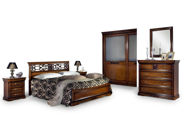 Schlafzimmer Holz Braun Bett Luxus Möbel Vaccari cav giovanni Massivholz Neu