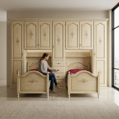 Klassischer Kleiderschrank mit Betten Hotel Einrichtung Bett Schrank Set Möbel
