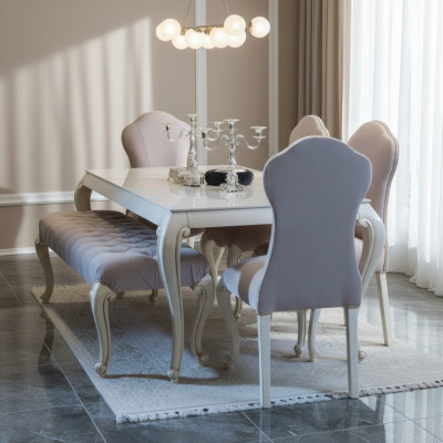 Esszimmer Set Design Garnitur 6tlg. Holz Möbel 4x Stuhl Tisch Hocker Gruppe Neu