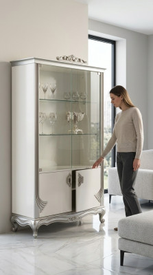Vitrine Luxus Holz Schränke Italienische Möbel Wohnzimmer Anrichte Glas