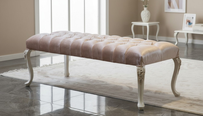 Hocker Polster Sitz Design Textil Relax Luxus Sitzbank Stoff Chesterfield