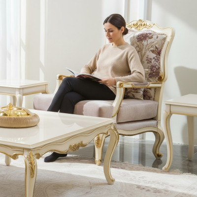 Luxus Möbel Design Sessel klassisches Design Thron Textil Wohnzimmer