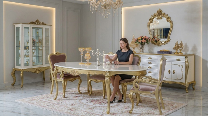Design Esszimmer Set 8tlg Esstisch Stuhl Kommode Vitrine Spiegel