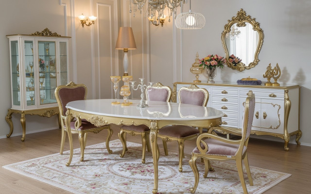 Design Esszimmer Set 8tlg Esstisch Stuhl Kommode Vitrine Spiegel