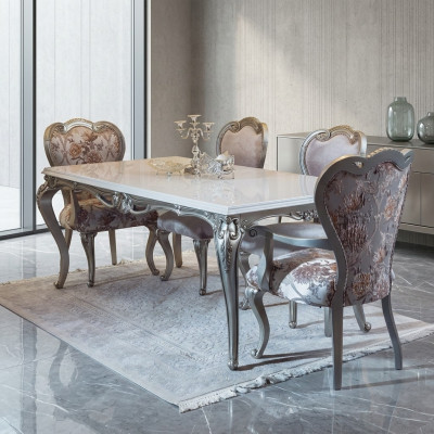 Klassischer Esstisch Silberne Tische Barock Rokoko Tisch Esszimmer Möbel Weiß