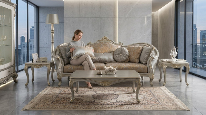 Couchen Polster Sofa Sofas 3 Sitzer Dreisitzer Wohnzimmer Graue Samt