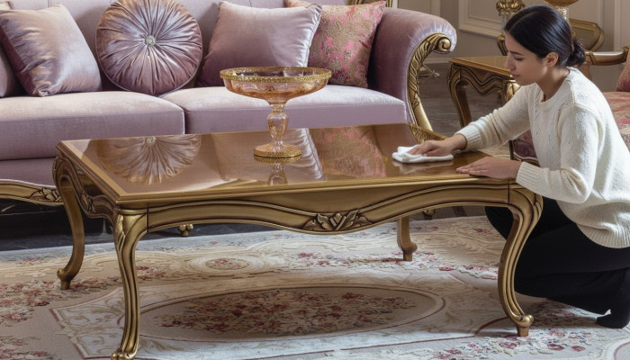 Königlicher Couchtisch Gold Brauner Tisch Barock Rokoko Couchtische Holz