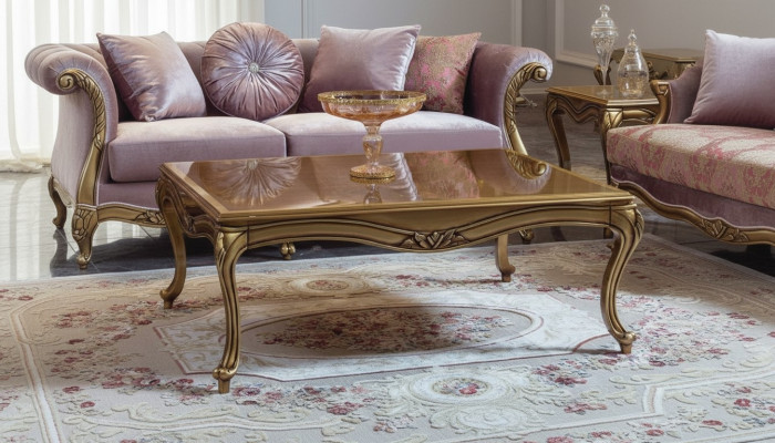 Königlicher Couchtisch Gold Brauner Tisch Barock Rokoko Couchtische Holz