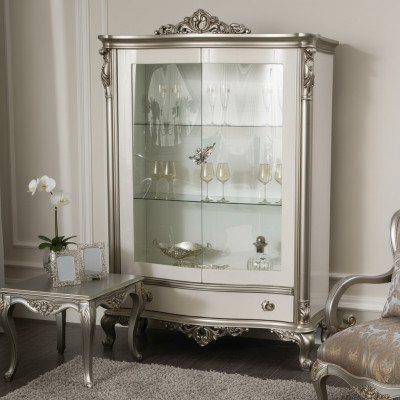 Klassische Silber Vitrine Französische Stil Möbel Anrichte Glasschrank