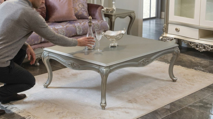 Luxus Couchtisch Klassische Couchtische Silberner Tisch Holz Neu