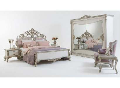 Schlafzimmer Set Luxus Bett 2x Nachttisch Kleiderschrank Sessel 6tlg.
