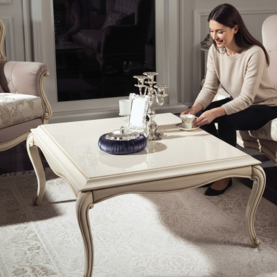 Französischer Couchtisch Barock Rokoko Möbel Weiß Silber Einrichtung Holz