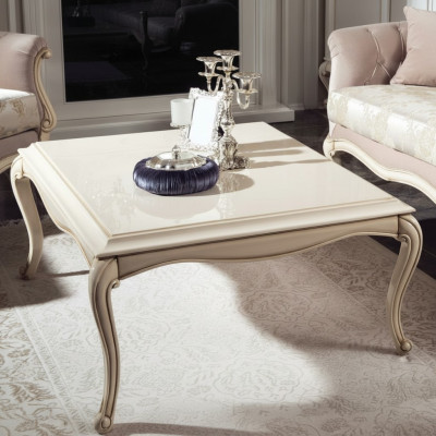 Französischer Couchtisch Barock Rokoko Möbel Weiß Silber Einrichtung Holz